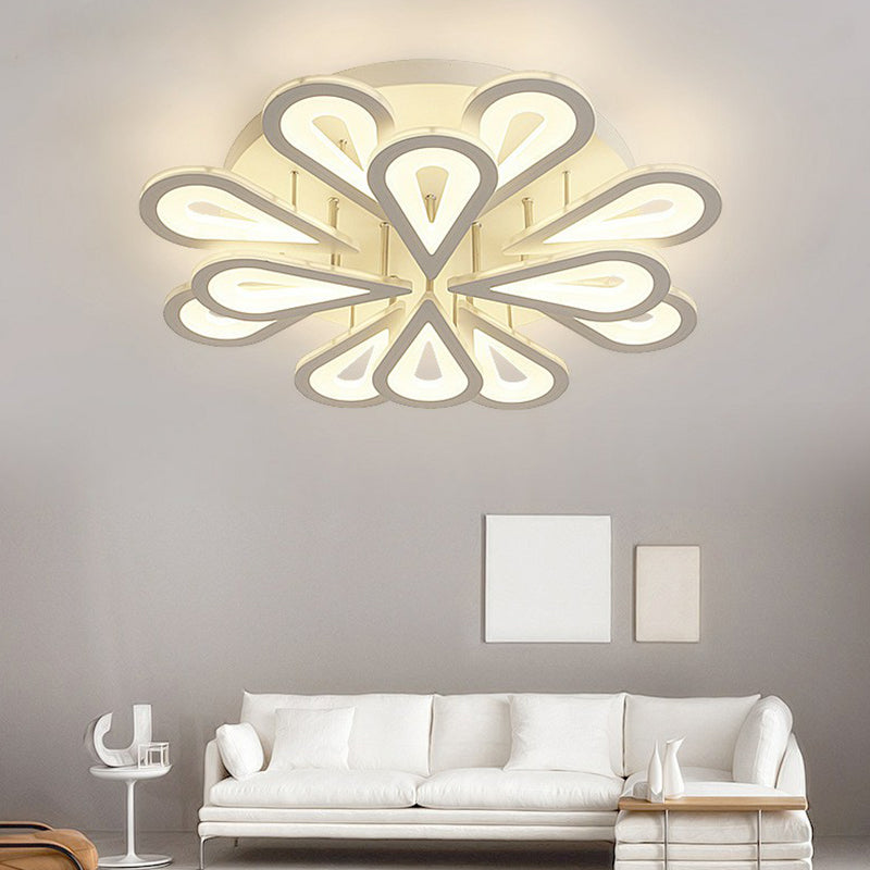 Flower LED Semi Flush Modern Acrylic Living Room Flush Ceiling Light Fixture in White 12 White Clearhalo 'Ceiling Lights' 'Close To Ceiling Lights' 'Close to ceiling' 'Semi-flushmount' Lighting' 2228473