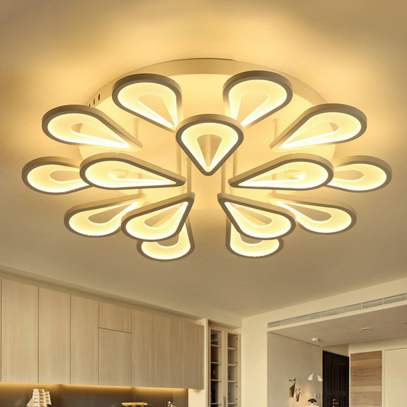 Flower LED Semi Flush Modern Acrylic Living Room Flush Ceiling Light Fixture in White 15 White Clearhalo 'Ceiling Lights' 'Close To Ceiling Lights' 'Close to ceiling' 'Semi-flushmount' Lighting' 2228474