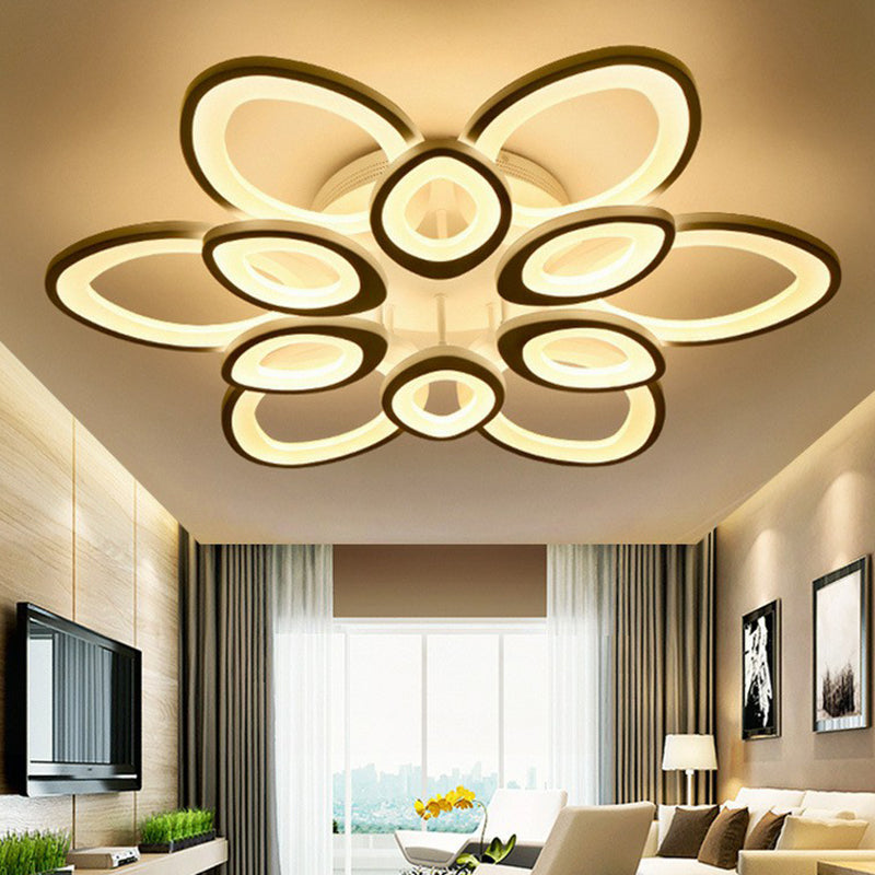 Contemporary Lotus Flush Mount Light Acrylic Living Room LED Semi Flush Ceiling Light in White 12 White Clearhalo 'Ceiling Lights' 'Close To Ceiling Lights' 'Close to ceiling' 'Semi-flushmount' Lighting' 2228479