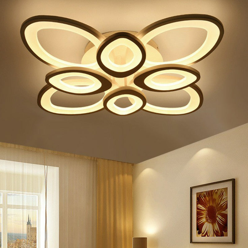 Contemporary Lotus Flush Mount Light Acrylic Living Room LED Semi Flush Ceiling Light in White 8 White Clearhalo 'Ceiling Lights' 'Close To Ceiling Lights' 'Close to ceiling' 'Semi-flushmount' Lighting' 2228480