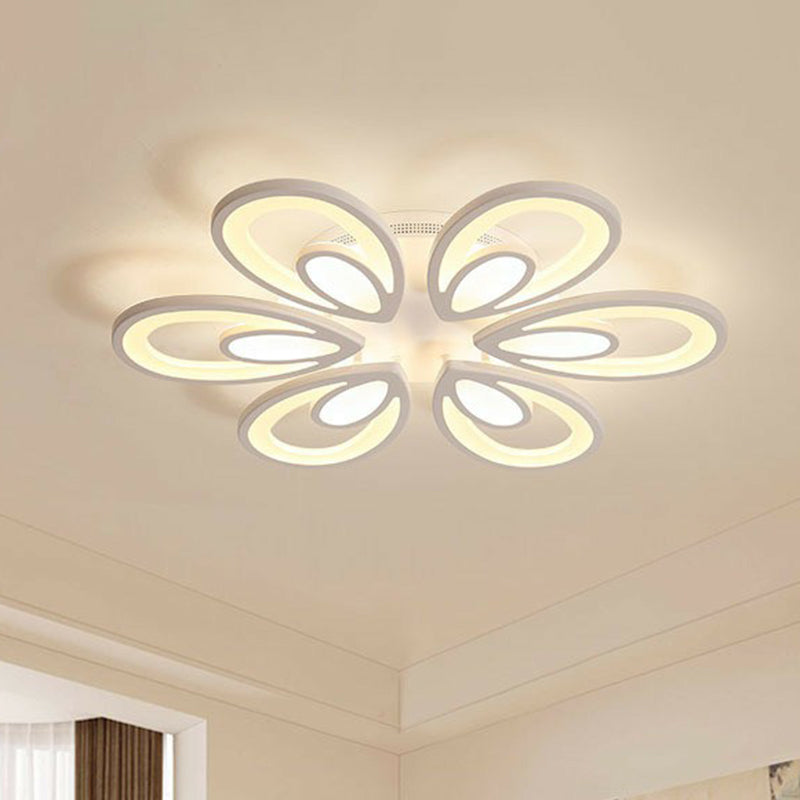 Acrylic Peacock LED Semi Flush Light Simplicity White Ceiling Flush Mount for Living Room 6 White Clearhalo 'Ceiling Lights' 'Close To Ceiling Lights' 'Close to ceiling' 'Semi-flushmount' Lighting' 2228483