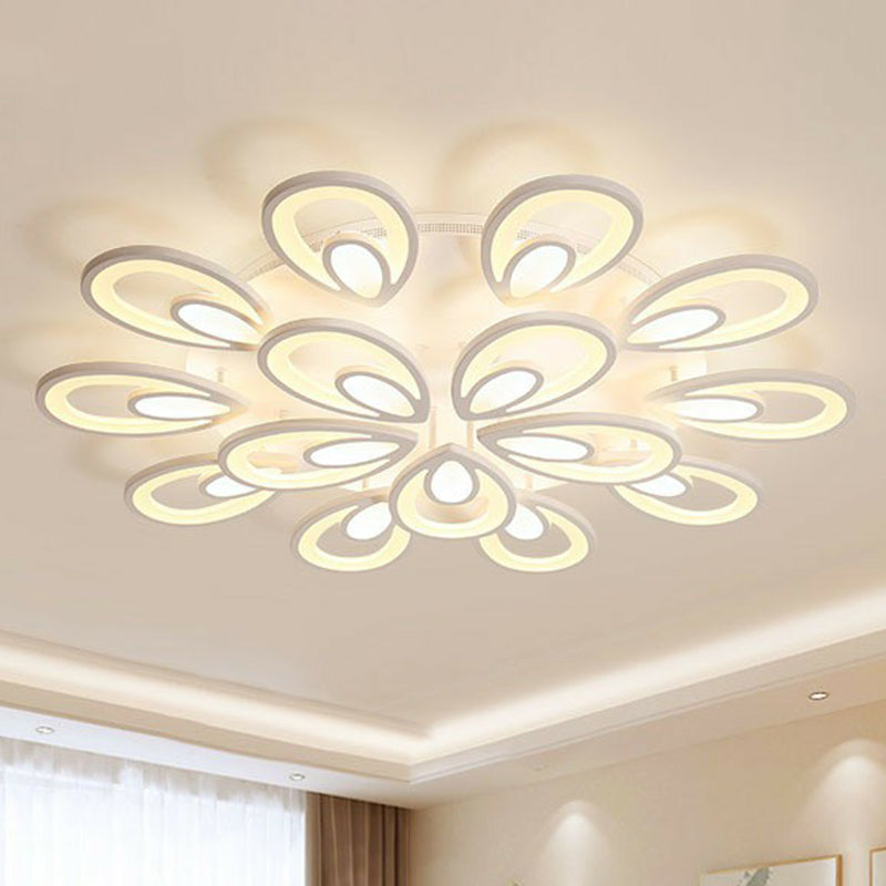 Acrylic Peacock LED Semi Flush Light Simplicity White Ceiling Flush Mount for Living Room 15 White Clearhalo 'Ceiling Lights' 'Close To Ceiling Lights' 'Close to ceiling' 'Semi-flushmount' Lighting' 2228485