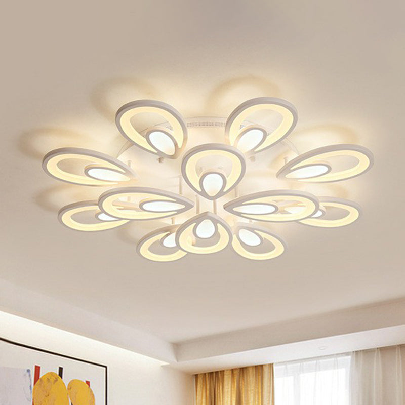 Acrylic Peacock LED Semi Flush Light Simplicity White Ceiling Flush Mount for Living Room 12 White Clearhalo 'Ceiling Lights' 'Close To Ceiling Lights' 'Close to ceiling' 'Semi-flushmount' Lighting' 2228488