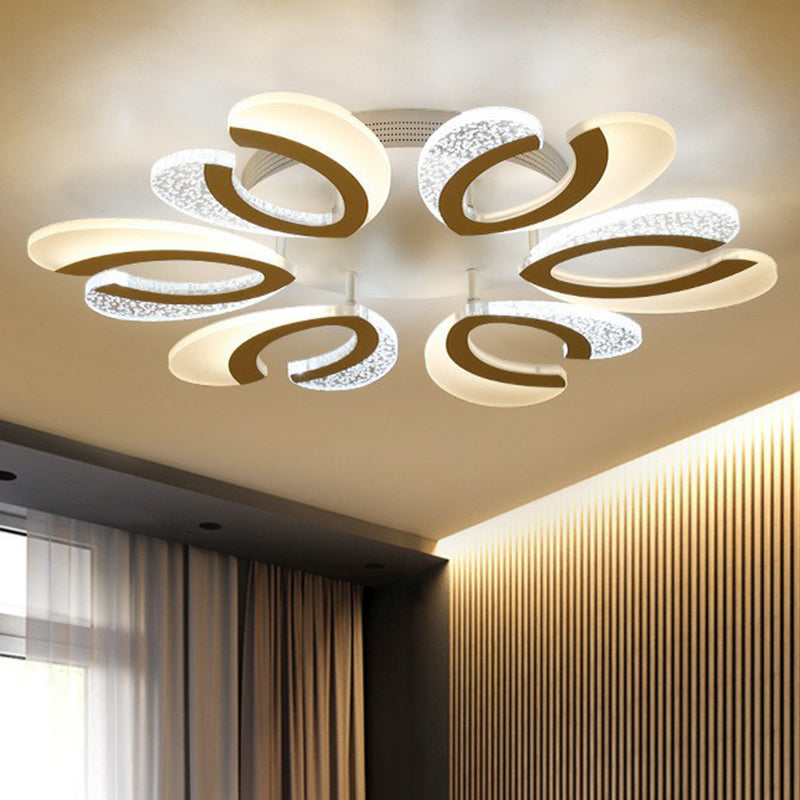 V-Shaped LED Semi Flush Modern Acrylic White Flush Ceiling Light Fixture for Living Room 6 White Clearhalo 'Ceiling Lights' 'Close To Ceiling Lights' 'Close to ceiling' 'Semi-flushmount' Lighting' 2228503