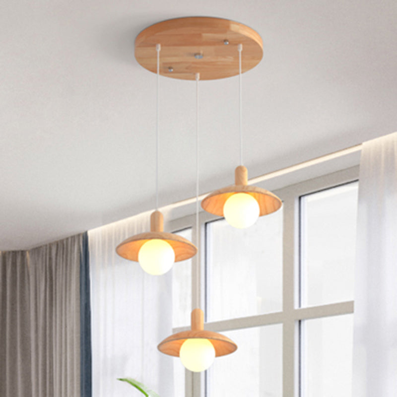 Funnel Shade Restaurant Multi Light Pendant Wood 3 Bulbs Minimalist Hanging Lighting Clearhalo 'Ceiling Lights' 'Modern Pendants' 'Modern' 'Pendant Lights' 'Pendants' Lighting' 2228604