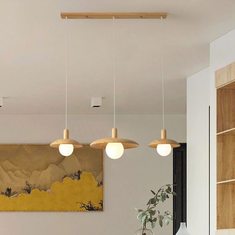 Funnel Shade Restaurant Multi Light Pendant Wood 3 Bulbs Minimalist Hanging Lighting Wood Linear Clearhalo 'Ceiling Lights' 'Modern Pendants' 'Modern' 'Pendant Lights' 'Pendants' Lighting' 2228607