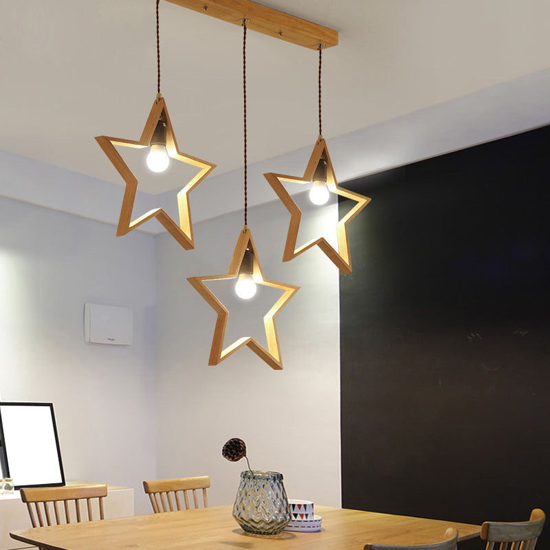 Wood Star Wire Frame Multi Suspension Lighting Nordic Style 3 Heads Pendant Ceiling Light Clearhalo 'Ceiling Lights' 'Modern Pendants' 'Modern' 'Pendant Lights' 'Pendants' Lighting' 2228630