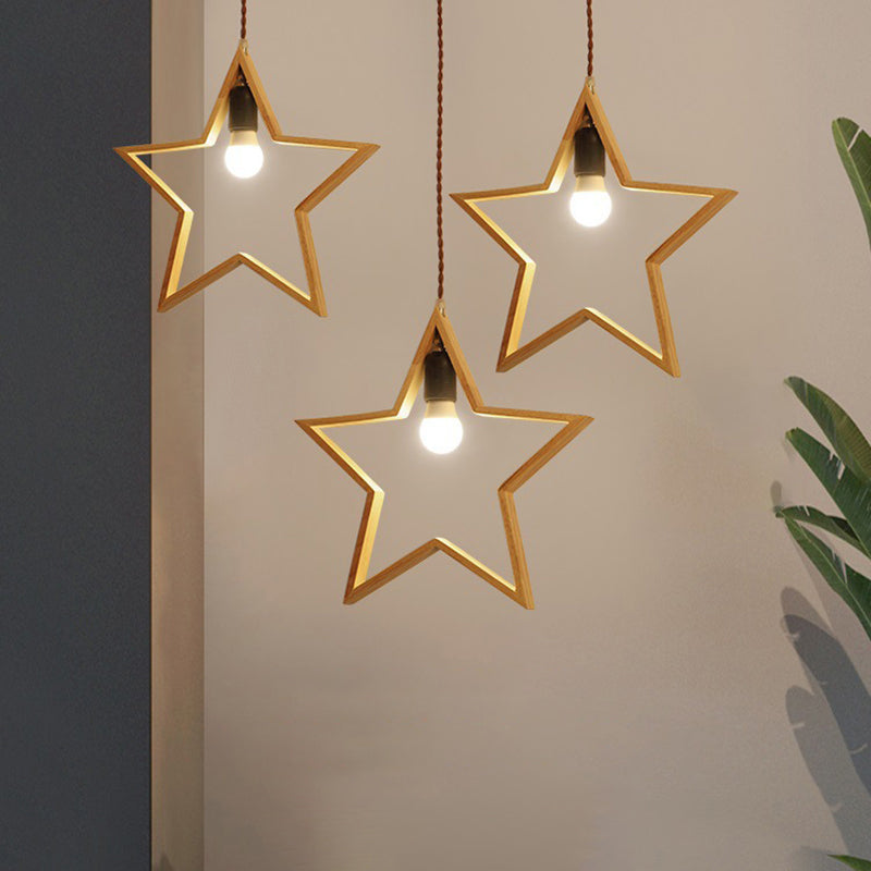 Wood Star Wire Frame Multi Suspension Lighting Nordic Style 3 Heads Pendant Ceiling Light Clearhalo 'Ceiling Lights' 'Modern Pendants' 'Modern' 'Pendant Lights' 'Pendants' Lighting' 2228632