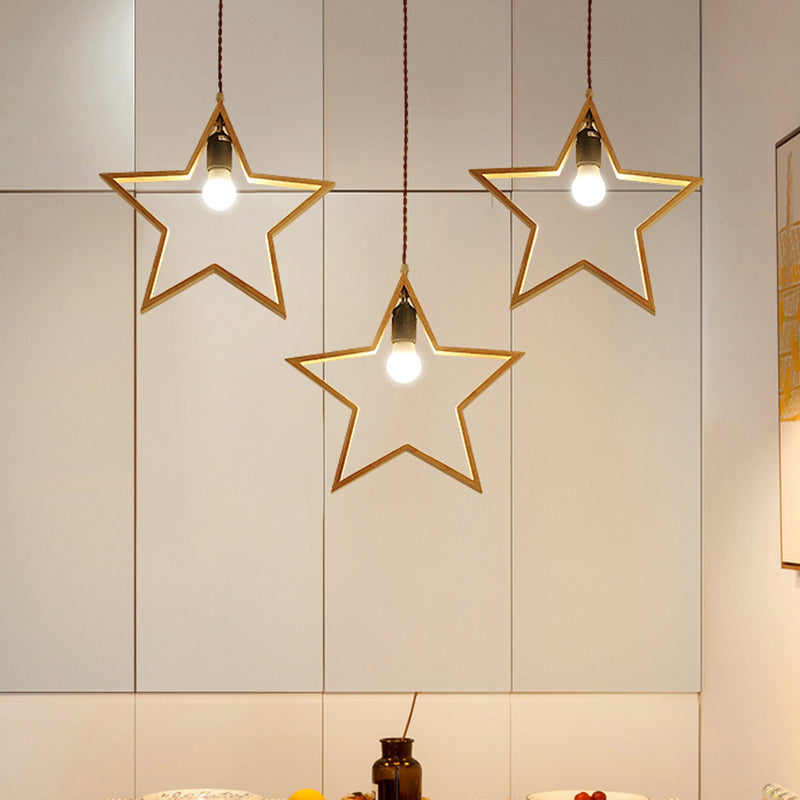 Wood Star Wire Frame Multi Suspension Lighting Nordic Style 3 Heads Pendant Ceiling Light Clearhalo 'Ceiling Lights' 'Modern Pendants' 'Modern' 'Pendant Lights' 'Pendants' Lighting' 2228633