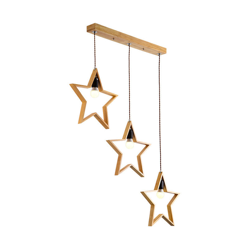 Wood Star Wire Frame Multi Suspension Lighting Nordic Style 3 Heads Pendant Ceiling Light Clearhalo 'Ceiling Lights' 'Modern Pendants' 'Modern' 'Pendant Lights' 'Pendants' Lighting' 2228634