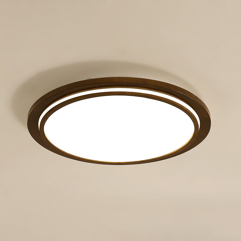 Simplicity Round Shaped LED Flush Mount Wood Bedroom Flushmount Ceiling Light in Brown Brown 18