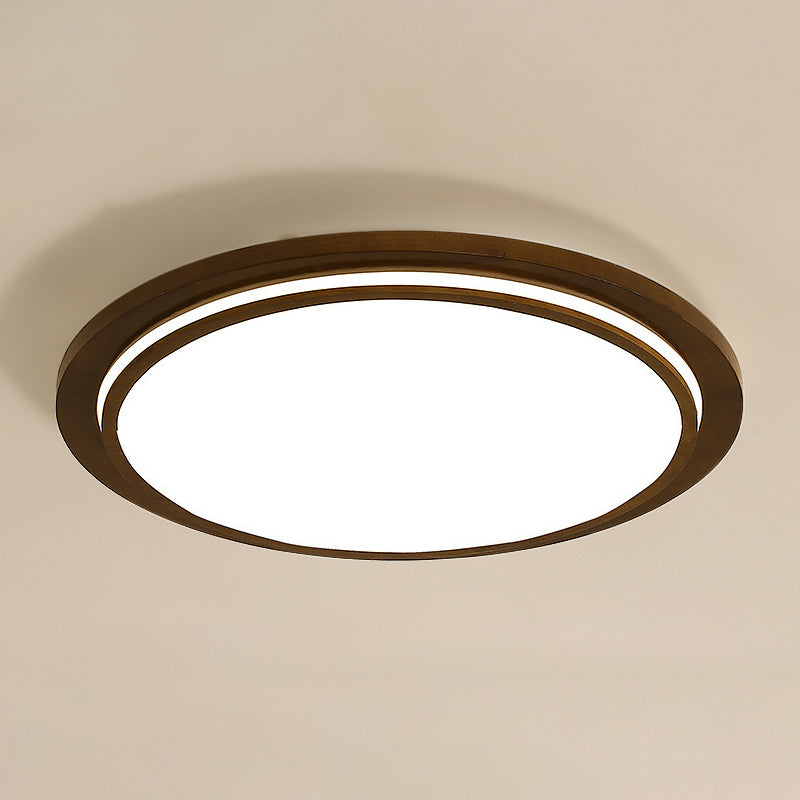 Simplicity Round Shaped LED Flush Mount Wood Bedroom Flushmount Ceiling Light in Brown Brown 23