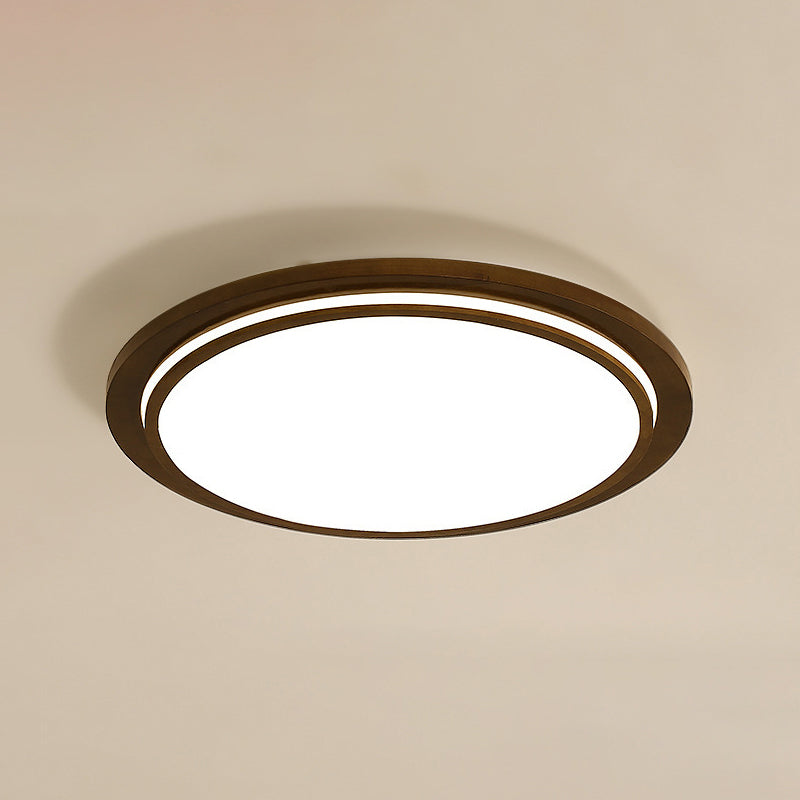 Simplicity Round Shaped LED Flush Mount Wood Bedroom Flushmount Ceiling Light in Brown Brown 15