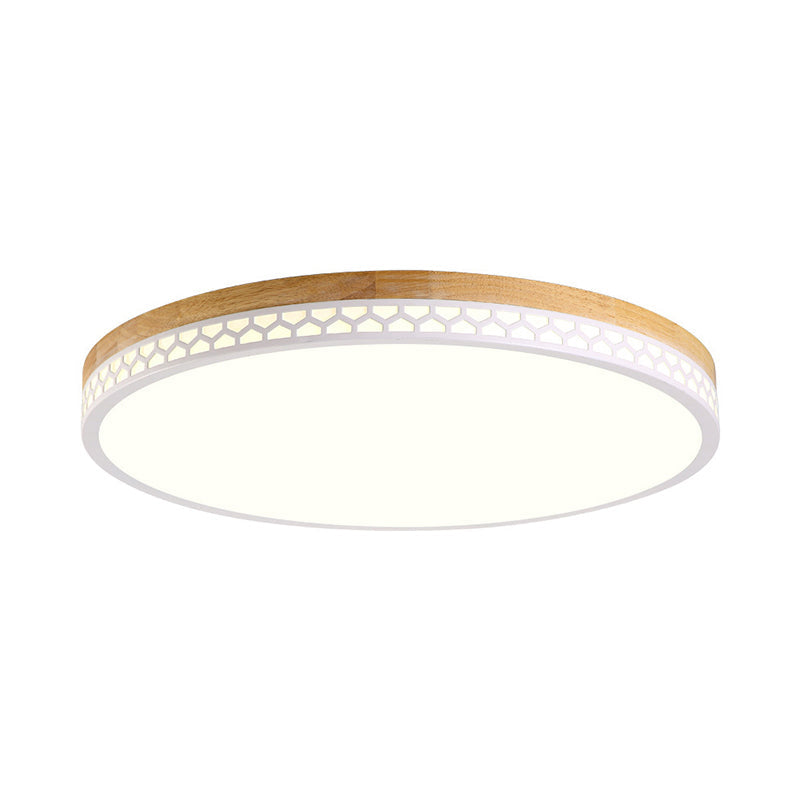 Circle Flush Ceiling Light Contemporary Wood Bedroom LED Flush Mount Lighting Fixture in White Clearhalo 'Ceiling Lights' 'Close To Ceiling Lights' 'Close to ceiling' 'Flush mount' Lighting' 2228740