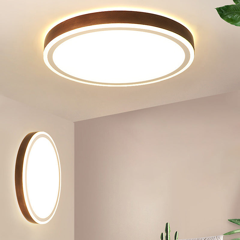 Minimalist Round Flush Mount Lighting Wood Bedroom LED Flush Mount Fixture in Brown Brown Clearhalo 'Ceiling Lights' 'Close To Ceiling Lights' 'Close to ceiling' 'Flush mount' Lighting' 2228759