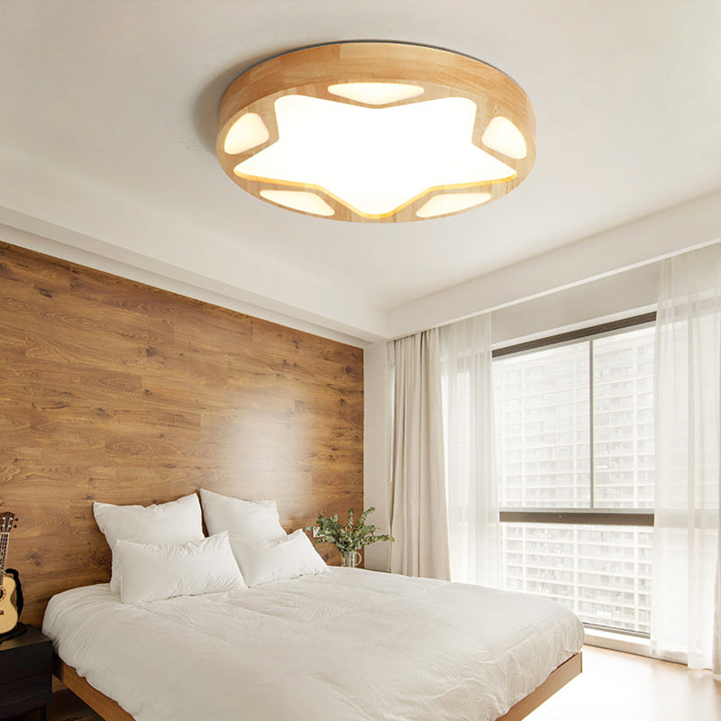 Contemporary Star Flush Ceiling Light Wood Kids Bedroom LED Flush Mount Lighting Fixture Clearhalo 'Ceiling Lights' 'Close To Ceiling Lights' 'Close to ceiling' 'Flush mount' Lighting' 2228799