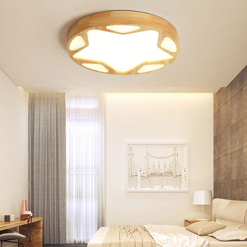 Contemporary Star Flush Ceiling Light Wood Kids Bedroom LED Flush Mount Lighting Fixture Clearhalo 'Ceiling Lights' 'Close To Ceiling Lights' 'Close to ceiling' 'Flush mount' Lighting' 2228800