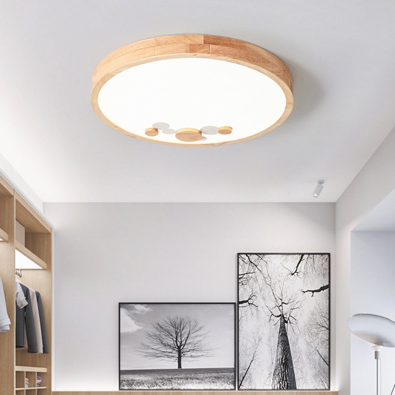 Circle Shaped LED Flush Mount Light Simplicity Wood Bedroom Flush Mount Ceiling Light White Clearhalo 'Ceiling Lights' 'Close To Ceiling Lights' 'Close to ceiling' 'Flush mount' Lighting' 2228804