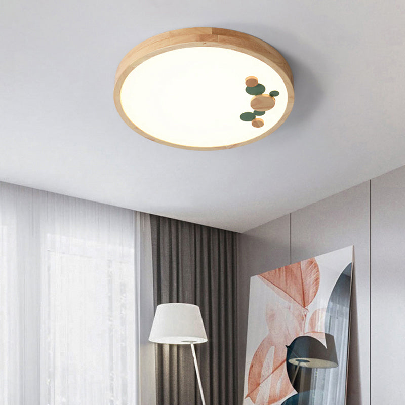 Circle Shaped LED Flush Mount Light Simplicity Wood Bedroom Flush Mount Ceiling Light Green Clearhalo 'Ceiling Lights' 'Close To Ceiling Lights' 'Close to ceiling' 'Flush mount' Lighting' 2228807