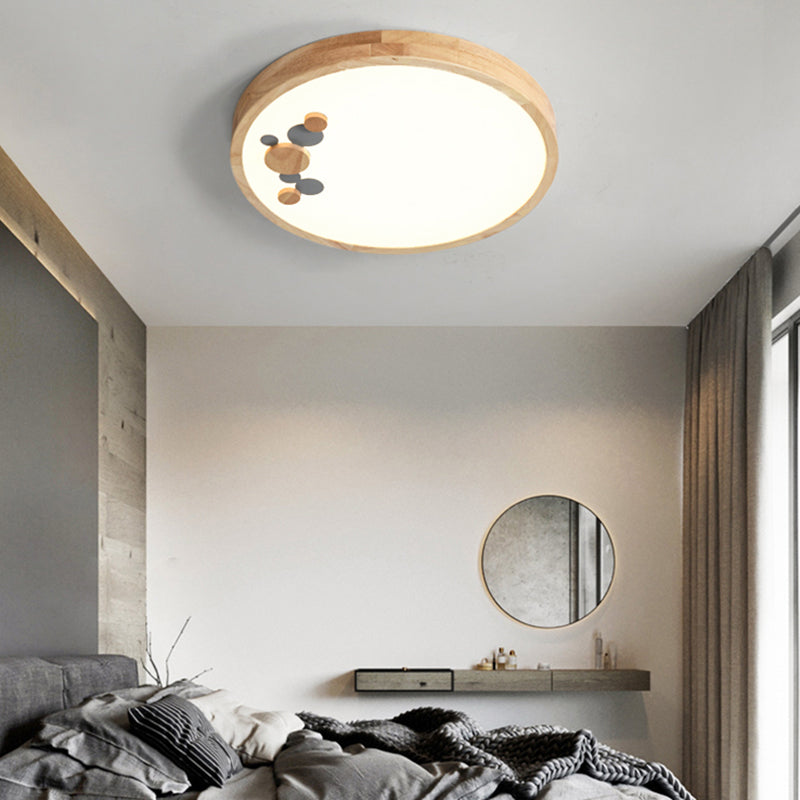 Circle Shaped LED Flush Mount Light Simplicity Wood Bedroom Flush Mount Ceiling Light Grey Clearhalo 'Ceiling Lights' 'Close To Ceiling Lights' 'Close to ceiling' 'Flush mount' Lighting' 2228808