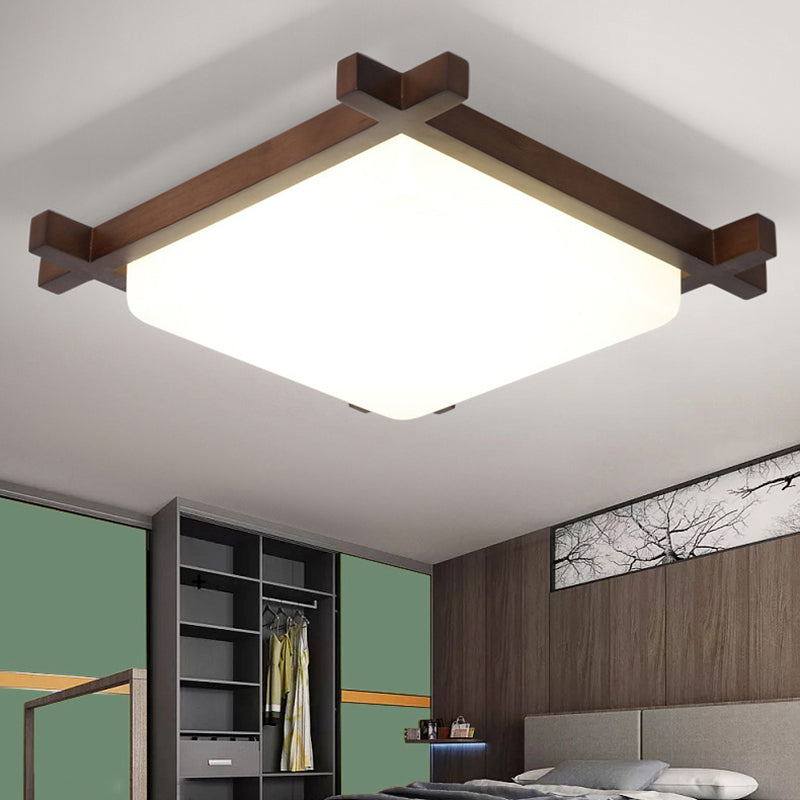 Square Bedroom Flush Light Acrylic Nordic Style LED Flush Ceiling Light Fixture in Wood Clearhalo 'Ceiling Lights' 'Close To Ceiling Lights' 'Close to ceiling' 'Flush mount' Lighting' 2228840