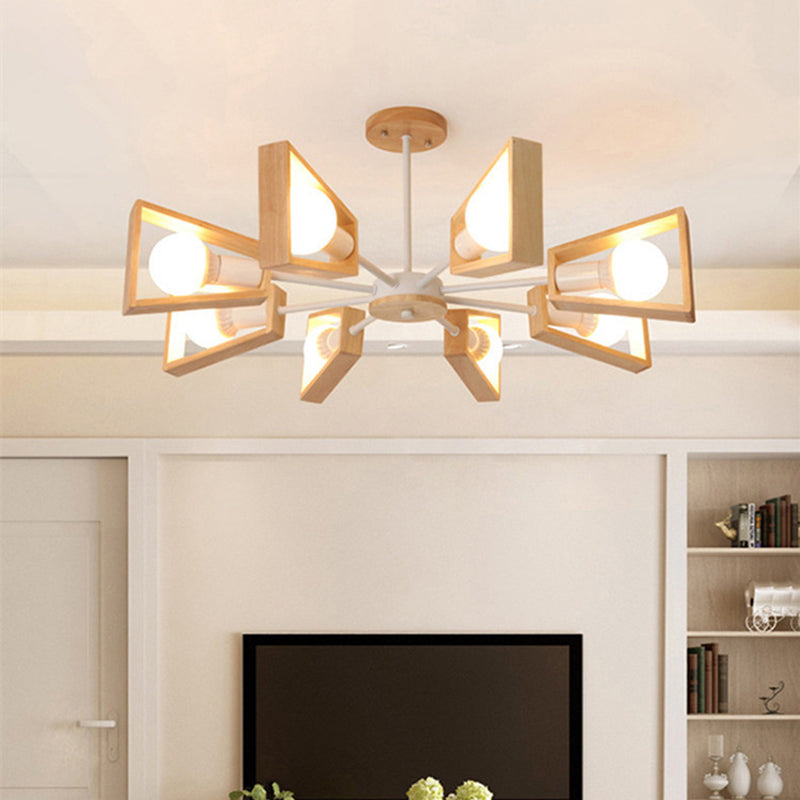 Fan Shaped Wooden Ceiling Lighting Nordic Style White Chandelier Light Fixture for Dining Room 8 White Clearhalo 'Carpenter Chandeliers' 'Ceiling Lights' 'Chandeliers' 'Industrial' 'Modern Chandeliers' 'Modern' Lighting' 2228879