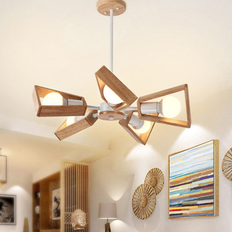 Fan Shaped Wooden Ceiling Lighting Nordic Style White Chandelier Light Fixture for Dining Room White Clearhalo 'Carpenter Chandeliers' 'Ceiling Lights' 'Chandeliers' 'Industrial' 'Modern Chandeliers' 'Modern' Lighting' 2228880