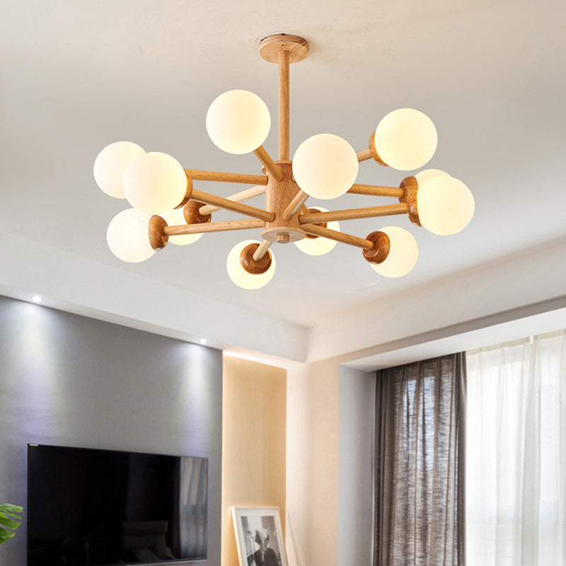 Modo Shaped Suspension Light Minimalist Cream Glass Bedroom Chandelier Light in Wood Clearhalo 'Carpenter Chandeliers' 'Ceiling Lights' 'Chandeliers' 'Industrial' 'Modern Chandeliers' 'Modern' Lighting' 2228901