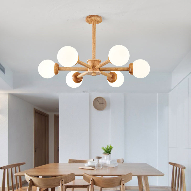 Modo Shaped Suspension Light Minimalist Cream Glass Bedroom Chandelier Light in Wood Clearhalo 'Carpenter Chandeliers' 'Ceiling Lights' 'Chandeliers' 'Industrial' 'Modern Chandeliers' 'Modern' Lighting' 2228903