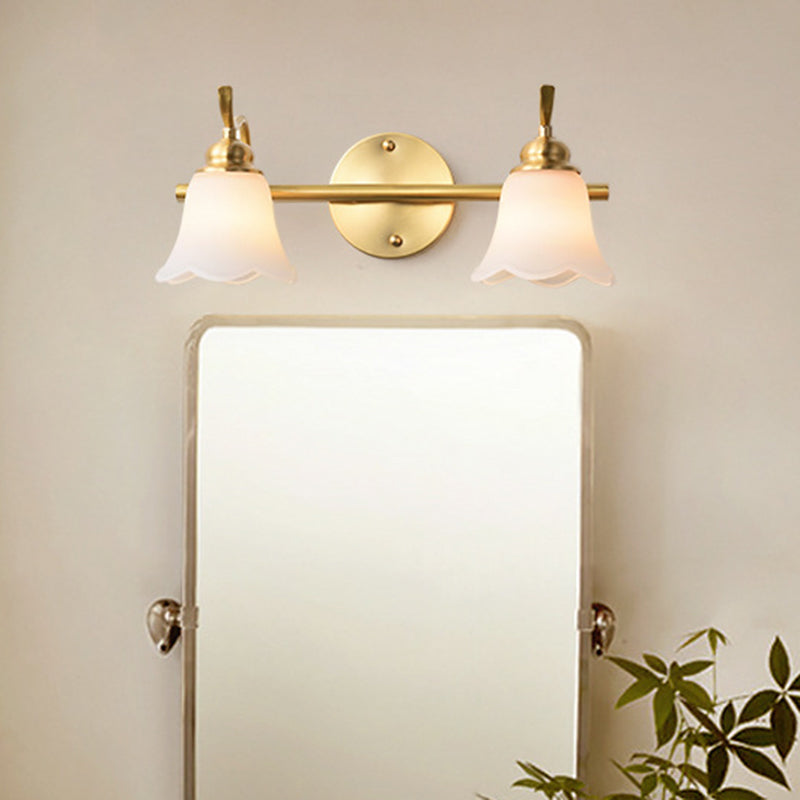 Traditional Flared Sconce 2/3 Lights White Glass Wall Mounted Vanity Light in Gold for Bathroom Clearhalo 'Vanity Lights' 'Wall Lights' Lighting' 222951