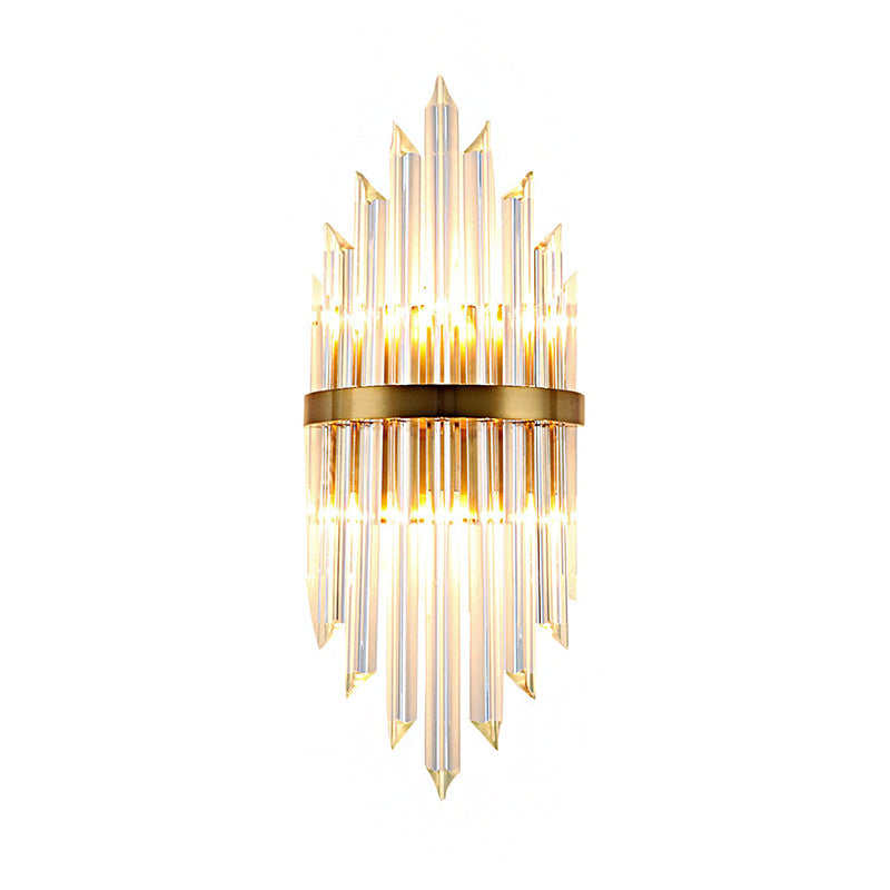 Clear Crystal Prism Wall Mount Lighting Modern LED Sconce Light Fixture with Metal Backplate in Brass Clearhalo 'Art deco wall lights' 'Industrial wall lights' 'Industrial' 'Middle century wall lights' 'Tiffany' 'Wall Lamps & Sconces' 'Wall Lights' Lighting' 223035