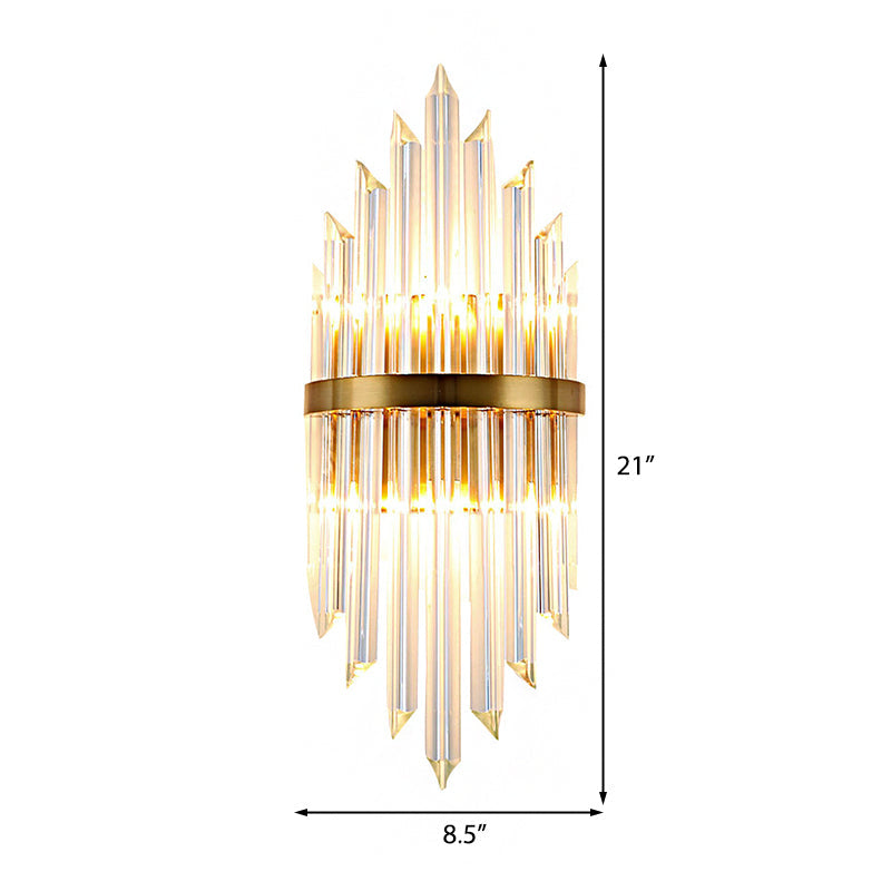 Clear Crystal Prism Wall Mount Lighting Modern LED Sconce Light Fixture with Metal Backplate in Brass Clearhalo 'Art deco wall lights' 'Industrial wall lights' 'Industrial' 'Middle century wall lights' 'Tiffany' 'Wall Lamps & Sconces' 'Wall Lights' Lighting' 223036