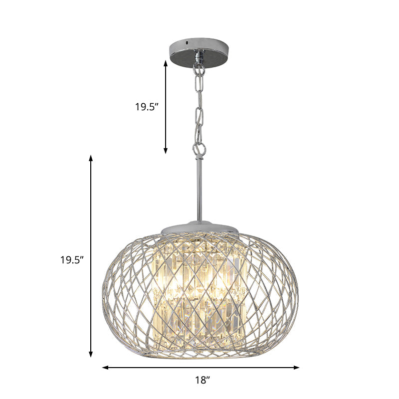 3 Lights Dining Room Chandelier Light Modern Chrome Hanging Light with Dome Cage Crystal Block Shade Clearhalo 'Ceiling Lights' 'Chandeliers' 'Industrial Chandeliers' 'Industrial' 'Middle Century Chandeliers' 'Tiffany' Lighting' 223470