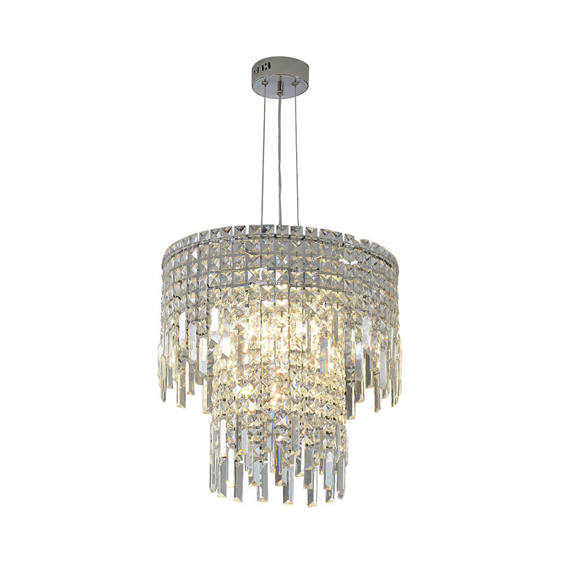 Clear Rectangular-Cut Crystal Tiered Hanging Lamp Modern 4 Lights Silver Chandelier Light Clearhalo 'Ceiling Lights' 'Chandeliers' 'Clear' 'Industrial' 'Modern Chandeliers' 'Modern' 'Tiffany' 'Traditional Chandeliers' Lighting' 223492