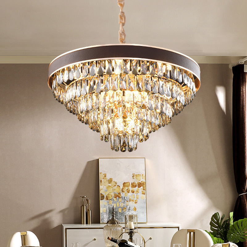 Tiered Crystal Block Chandelier Light Fixture 9/12 Lights Black-Gold Hanging Pendant Light, 19.5