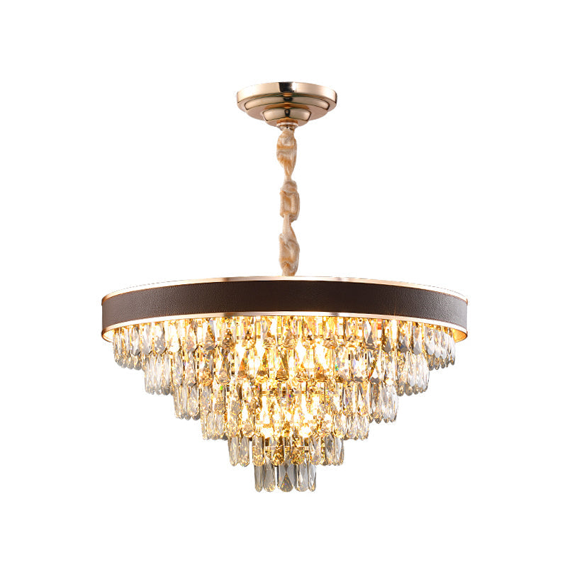 Tiered Crystal Block Chandelier Light Fixture 9/12 Lights Black-Gold Hanging Pendant Light, 19.5