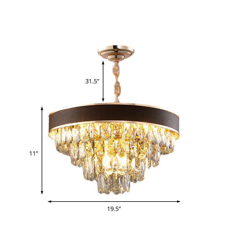 Tiered Crystal Block Chandelier Light Fixture 9/12 Lights Black-Gold Hanging Pendant Light, 19.5