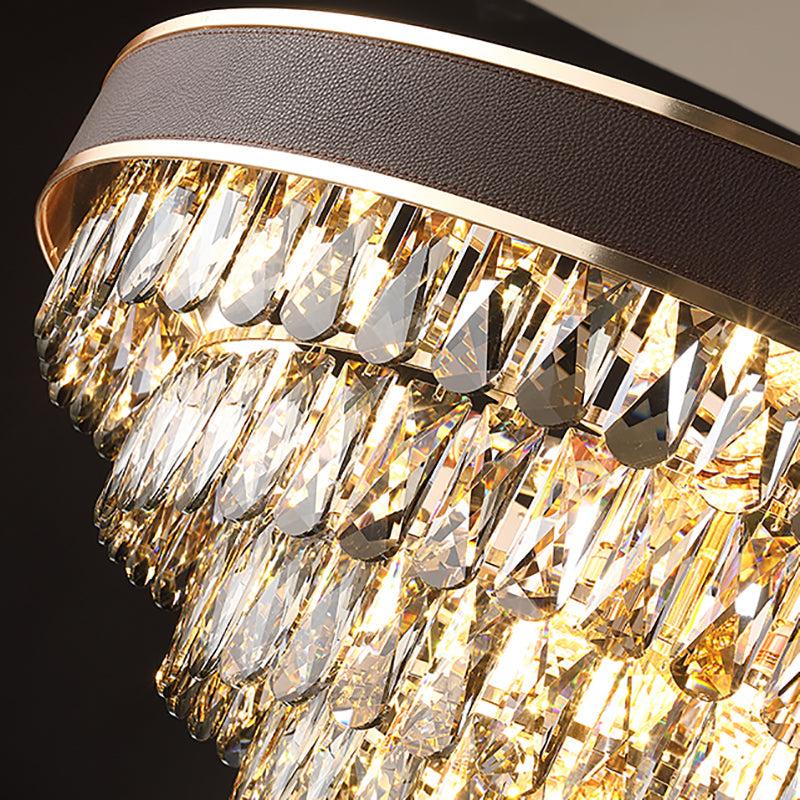 Tiered Crystal Block Chandelier Light Fixture 9/12 Lights Black-Gold Hanging Pendant Light, 19.5