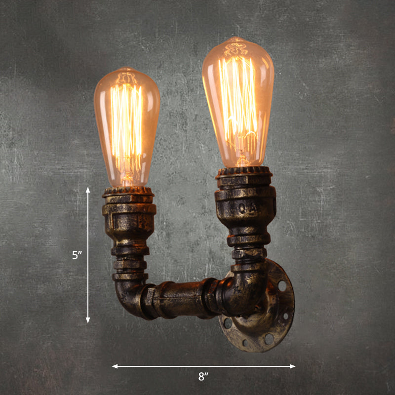 Industrial U Shaped Pipe Wall Mount Lighting 2 Bulbs Iron Wall Light Fixture in Bronze Bronze Clearhalo 'Art deco wall lights' 'Cast Iron' 'Glass' 'Industrial wall lights' 'Industrial' 'Middle century wall lights' 'Modern' 'Rustic wall lights' 'Tiffany' 'Traditional wall lights' 'Wall Lamps & Sconces' 'Wall Lights' Lighting' 2235559