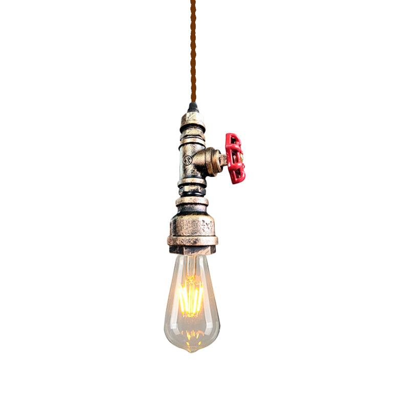 Iron Water Valve Suspension Lighting Retro Style 1 Bulb Bar Pendant Light Fixture Bronze Clearhalo 'Art Deco Pendants' 'Black' 'Cast Iron' 'Ceiling Lights' 'Ceramic' 'Crystal' 'Industrial' 'Metal' 'Pendant Lights' 'Rustic Pendants' 'Tiffany' Lighting' 2235686