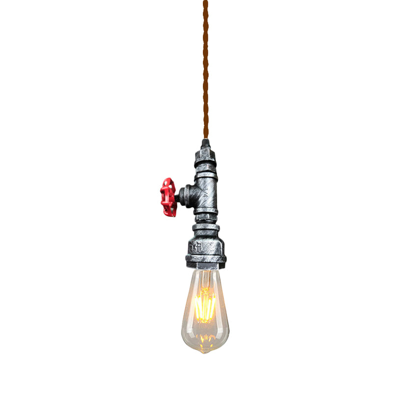 Iron Water Valve Suspension Lighting Retro Style 1 Bulb Bar Pendant Light Fixture Silver Gray Clearhalo 'Art Deco Pendants' 'Black' 'Cast Iron' 'Ceiling Lights' 'Ceramic' 'Crystal' 'Industrial' 'Metal' 'Pendant Lights' 'Rustic Pendants' 'Tiffany' Lighting' 2235688