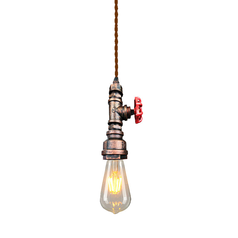 Iron Water Valve Suspension Lighting Retro Style 1 Bulb Bar Pendant Light Fixture Copper Clearhalo 'Art Deco Pendants' 'Black' 'Cast Iron' 'Ceiling Lights' 'Ceramic' 'Crystal' 'Industrial' 'Metal' 'Pendant Lights' 'Rustic Pendants' 'Tiffany' Lighting' 2235689