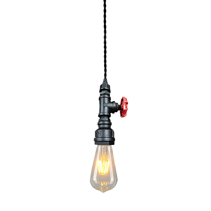 Iron Water Valve Suspension Lighting Retro Style 1 Bulb Bar Pendant Light Fixture Black Clearhalo 'Art Deco Pendants' 'Black' 'Cast Iron' 'Ceiling Lights' 'Ceramic' 'Crystal' 'Industrial' 'Metal' 'Pendant Lights' 'Rustic Pendants' 'Tiffany' Lighting' 2235690