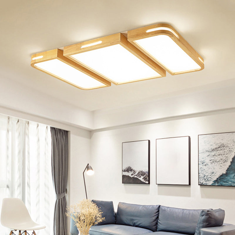 Rectangular Flush Ceiling Light Nordic Wood Living Room LED Flush Mount Lighting Fixture Clearhalo 'Ceiling Lights' 'Close To Ceiling Lights' 'Close to ceiling' 'Flush mount' Lighting' 2235785