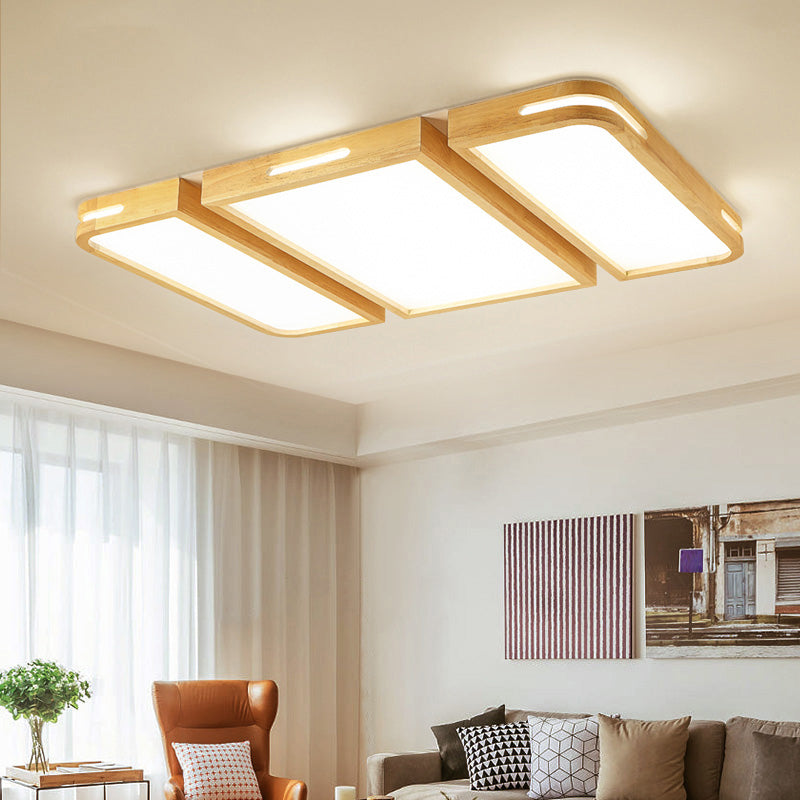 Rectangular Flush Ceiling Light Nordic Wood Living Room LED Flush Mount Lighting Fixture 3 Wood Clearhalo 'Ceiling Lights' 'Close To Ceiling Lights' 'Close to ceiling' 'Flush mount' Lighting' 2235786