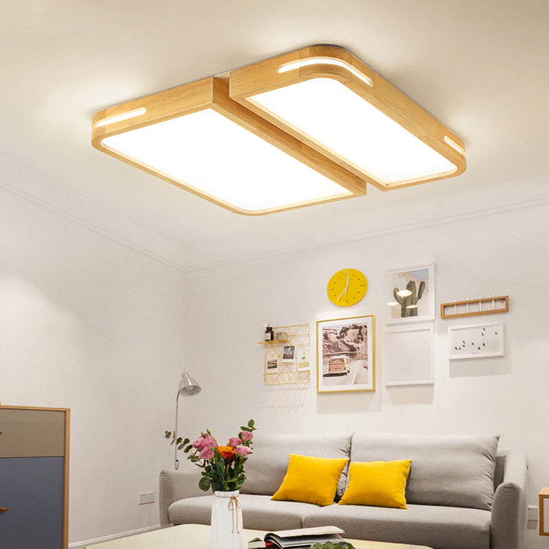 Rectangular Flush Ceiling Light Nordic Wood Living Room LED Flush Mount Lighting Fixture 2 Wood Clearhalo 'Ceiling Lights' 'Close To Ceiling Lights' 'Close to ceiling' 'Flush mount' Lighting' 2235787