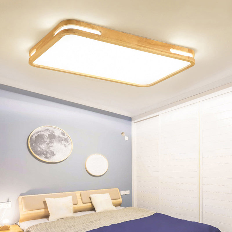 Rectangular Flush Ceiling Light Nordic Wood Living Room LED Flush Mount Lighting Fixture 1 Wood Clearhalo 'Ceiling Lights' 'Close To Ceiling Lights' 'Close to ceiling' 'Flush mount' Lighting' 2235789