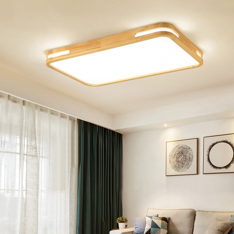 Rectangular Flush Ceiling Light Nordic Wood Living Room LED Flush Mount Lighting Fixture Clearhalo 'Ceiling Lights' 'Close To Ceiling Lights' 'Close to ceiling' 'Flush mount' Lighting' 2235792