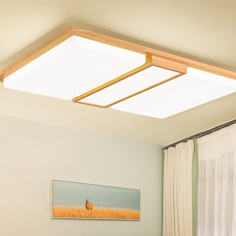 Rectangle Shaped Living Room Flush Light Wood Japanese LED Flush Ceiling Light Fixture Wood E Clearhalo 'Ceiling Lights' 'Close To Ceiling Lights' 'Close to ceiling' 'Flush mount' Lighting' 2235805