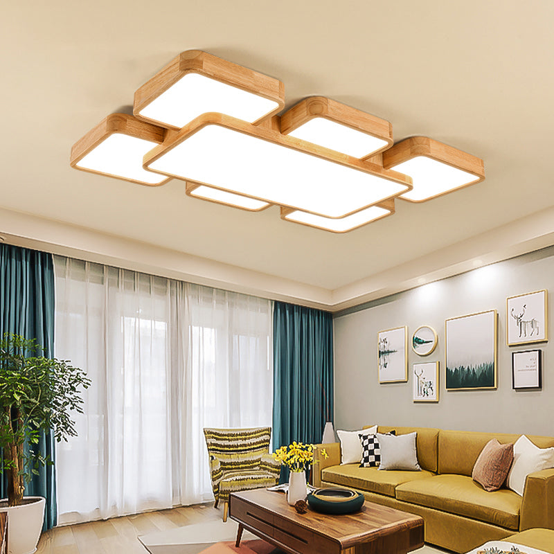 Minimalist Geometrical Flush Mount Lighting Wood Living Room LED Flush Mount Fixture Clearhalo 'Ceiling Lights' 'Close To Ceiling Lights' 'Close to ceiling' 'Flush mount' Lighting' 2235815